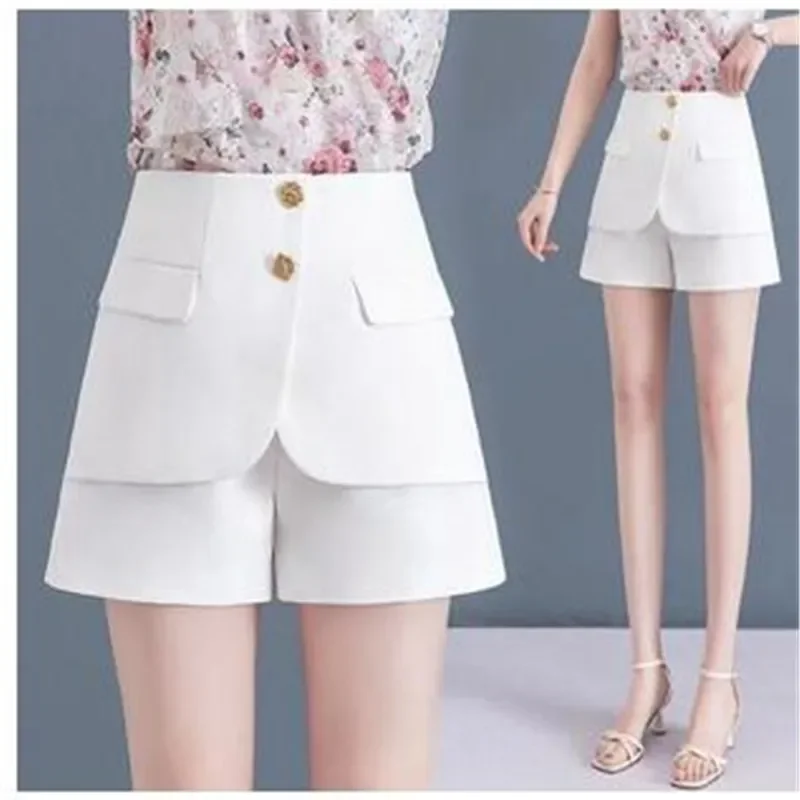 Fashion Women Summer Solid Korean Shorts Office Lady Elegant New High Waist Versatile Streetwear Casual Wide Leg Short Pants 3XL