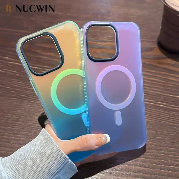 Laser Gradient for Magsafe Case for iPhone 17 16 15 14 13 12 Pro Max Magnetic Wireless Charging Colorful Shockproof Luxury Cover