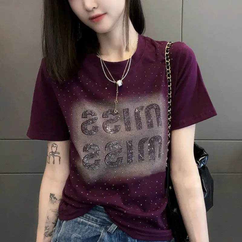 Casual Printing Letter Loose Tops Summer New Short Sleeve O-neck Slim All-match Office T Shirts Vintage Fashion Women Clothing