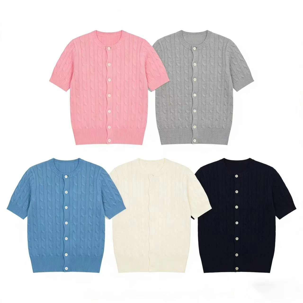 

2026 New Vintage Knitted Women's Polo Shirts Short Sleeve Bottom Hollow Out Buttons Knitwear Tops Tee Female tops for woman