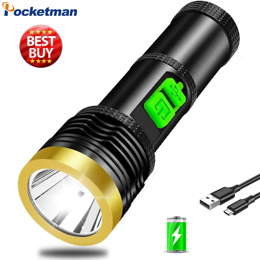 

Super Bright LED Flashlight USB Rechargeable 3 Lighting Modes Portable Torch Pocket-Sized for Outdoor Camping Emergency Hiking