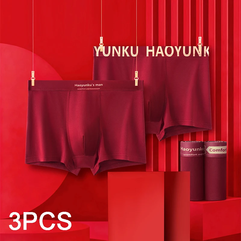 

Red Men's Square Panties Breathable Boxers and Underpants Fashion Underwear Boxer Male Men Cotton Man Boxer Briefs Hot Set Gifts