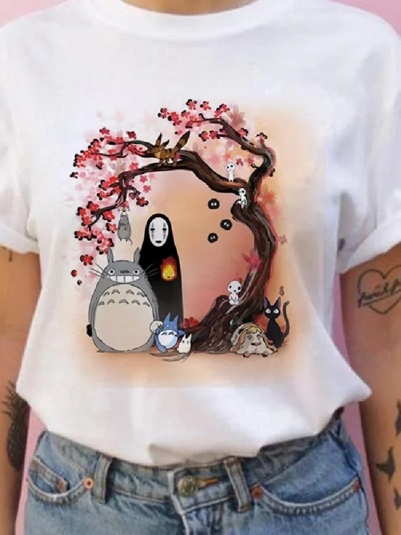 Camiseta Summerand de manga corta para mujer, camiseta de Studio Ghibli Totoro Harajuku Kawaii Totoro Ghibli, camiseta informal cómoda