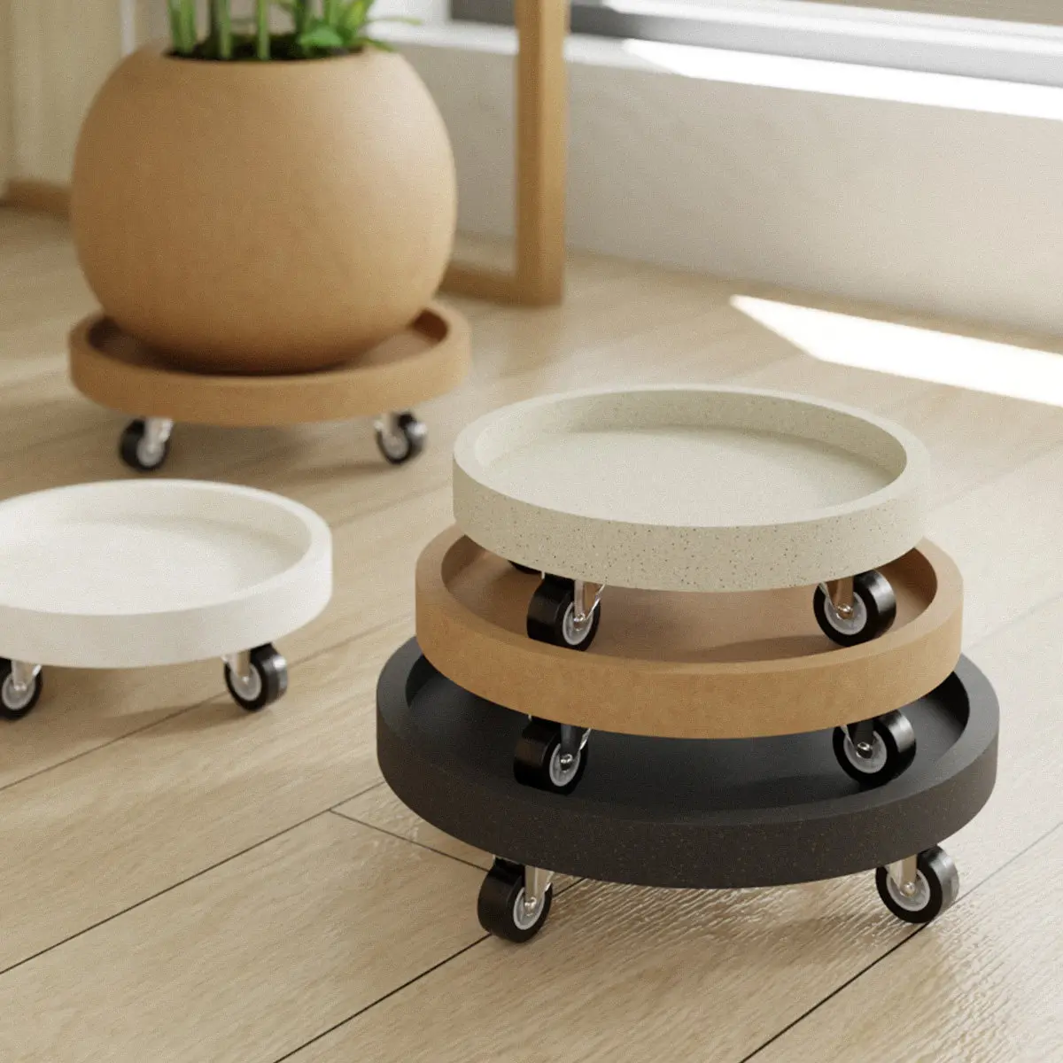 & Round Movable Plant Pot Tray With Universal Wheels Thickened Heavy Duty Plant Caster Base for Potted Green Plants