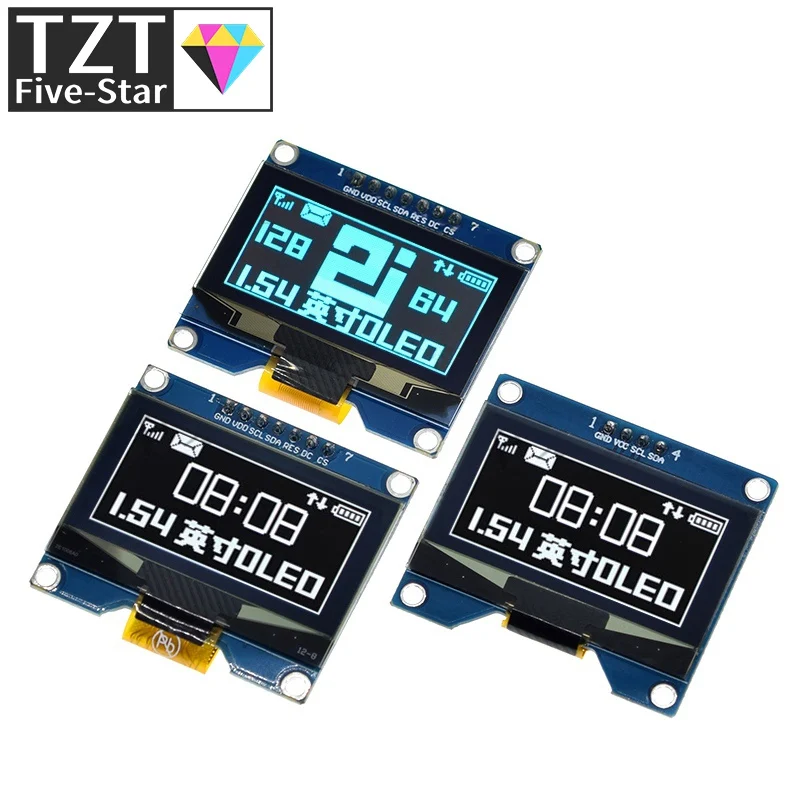 

TZT 1.54 inch 4PIN 7PIN White Blue OLED Screen Module SSD1309 Drive IC Compatible for SSD1306 SPI Interface 128*64