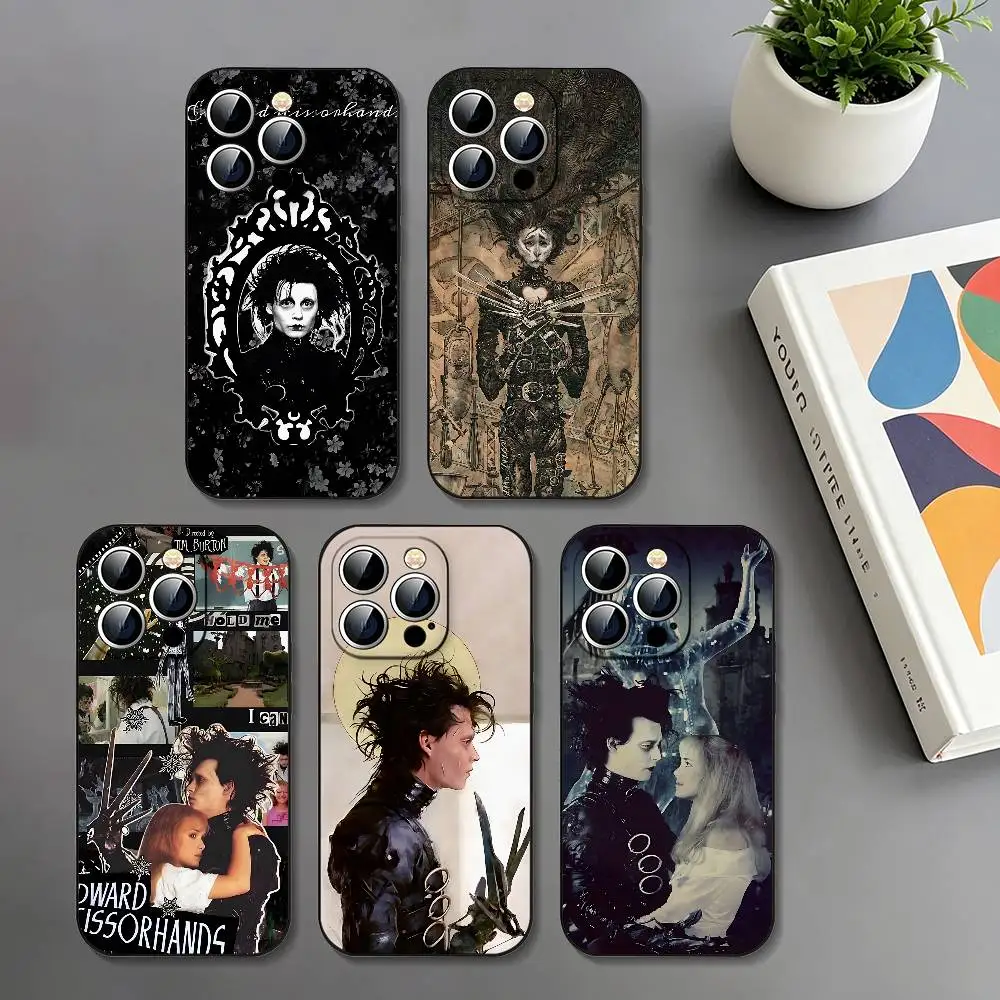 Film E-Edward S-Scherenhand Slim Schwarze Stoßfeste Handyhülle für iPhone 17 16 15 14 13 12 11 X XR XS Max Pro Max Plus Mini
