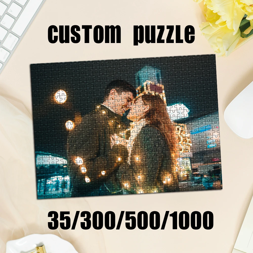 35/300/500/1000 Buah Puzzle Foto Kustom Yang Dipersonalisasi Foto Pemandangan Malam Pasangan Puzzle Foto Yang Dipersonalisasi untuk Pesta Liburan