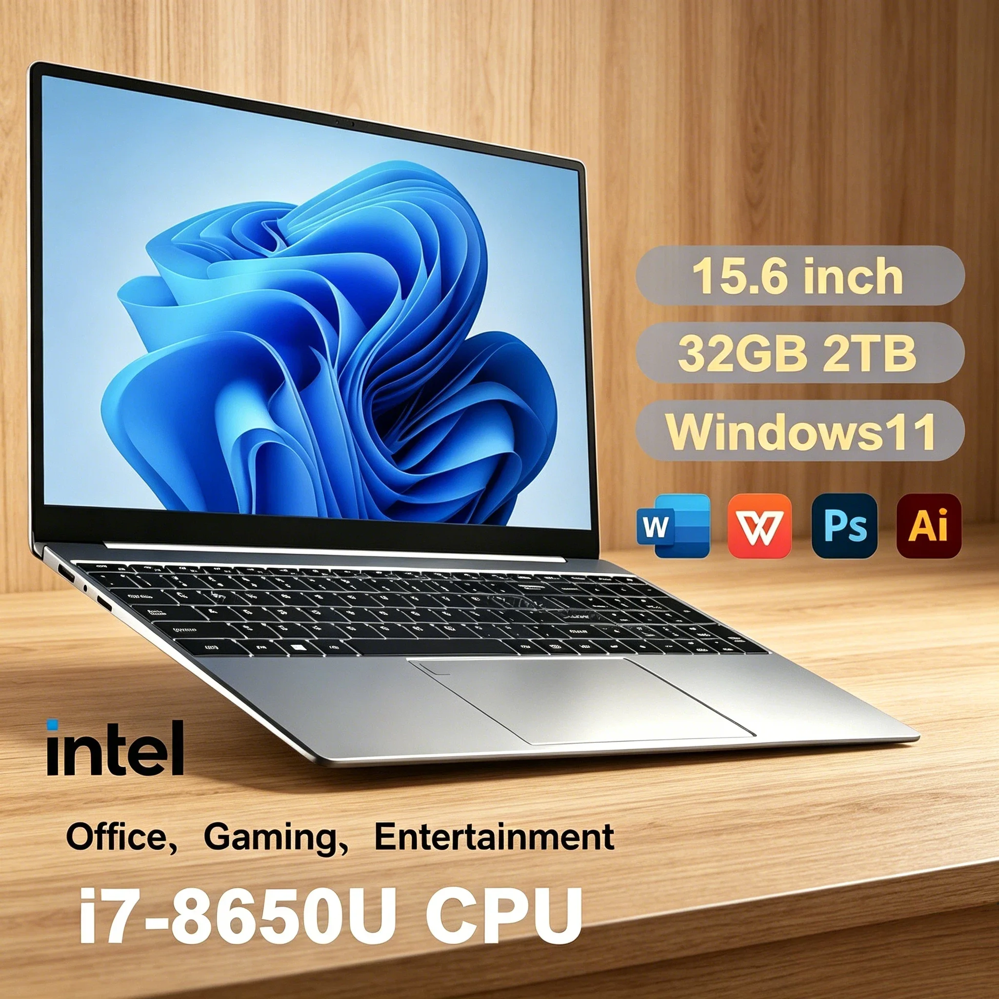 Computadora portátil de 15.6 pulgadas con Windows 11, Intel i7 8650U 2026, Notebook PC Gamer, 32GB DDR4, 1TB/2TB SSD, 1920x1080, Office Study Plus
