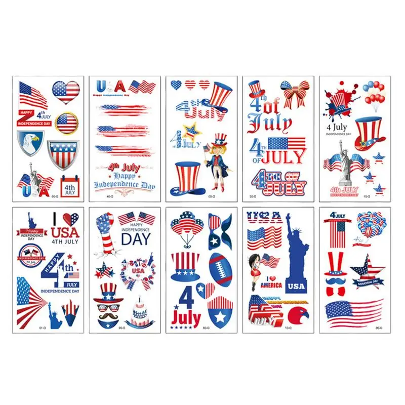 10 Sheets 4th Of July Temporary Stickers 10 Sheets 4th Of July Decals Independence Day Stickers For Memorial Day America Party