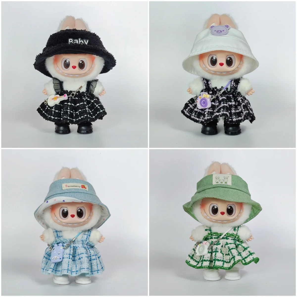 

17cm Labubu Doll Clothes Set, Plaid Skirt and Black Dress, Elegant Outfit Set