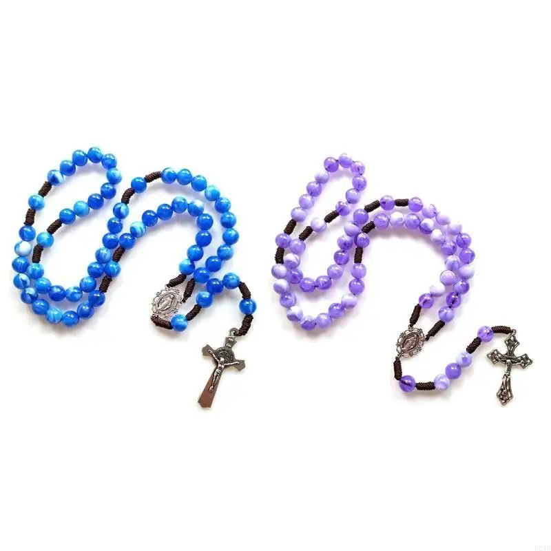 Rustic Agate Catholic Rosary Necklace Hanging Charm Decoration Supplies 