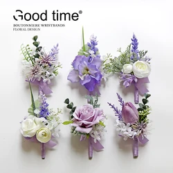 GT Silk Corsages Boutonnieres Wedding Decoration Marriage Rose Wrist Corsage Pin Boutonniere Flowers for Guests lavender