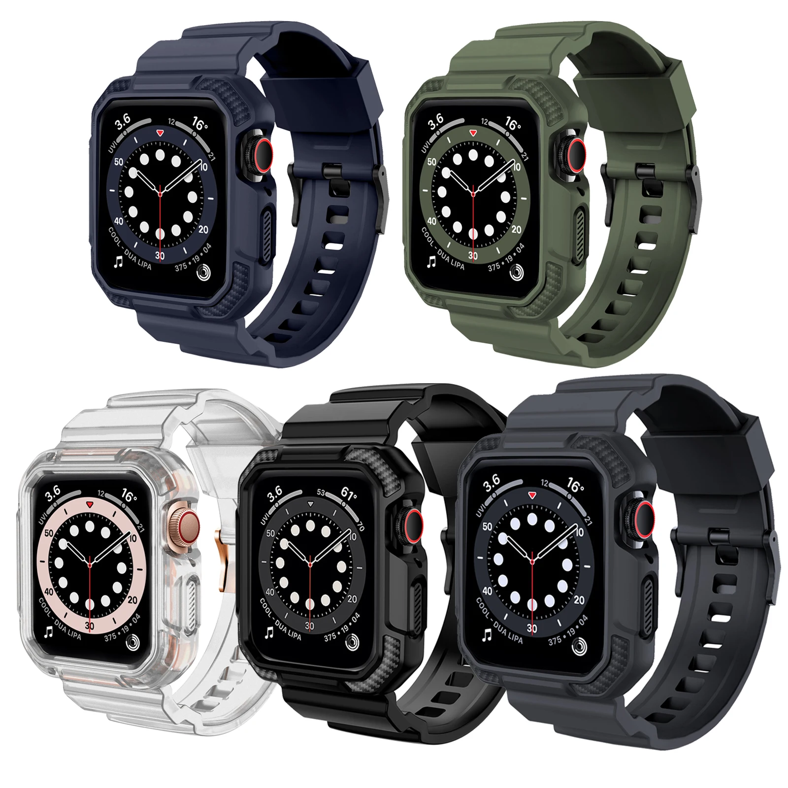Sport Shockproof 44mm 42mm Watch Band with Case for Apple Watch Band Strap for Iwatch 40mm 38mm Series 6 SE 5 4 watchbands