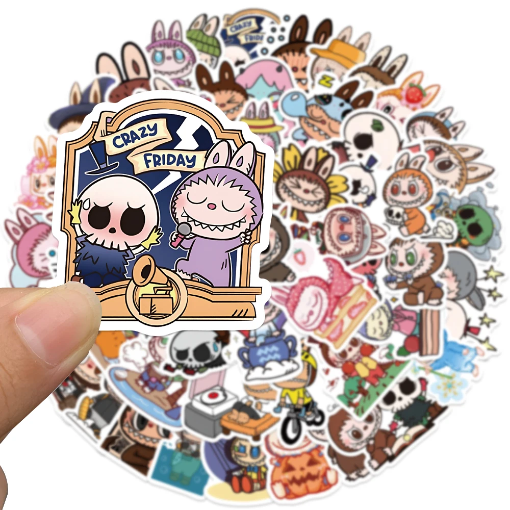 50PCS Labubu Monster Dolls Kawaii Cartoon Waterproof Stickers Pack Cute Bottle Laptop Skateboard Scrapbook Anime DIY Toy Decals