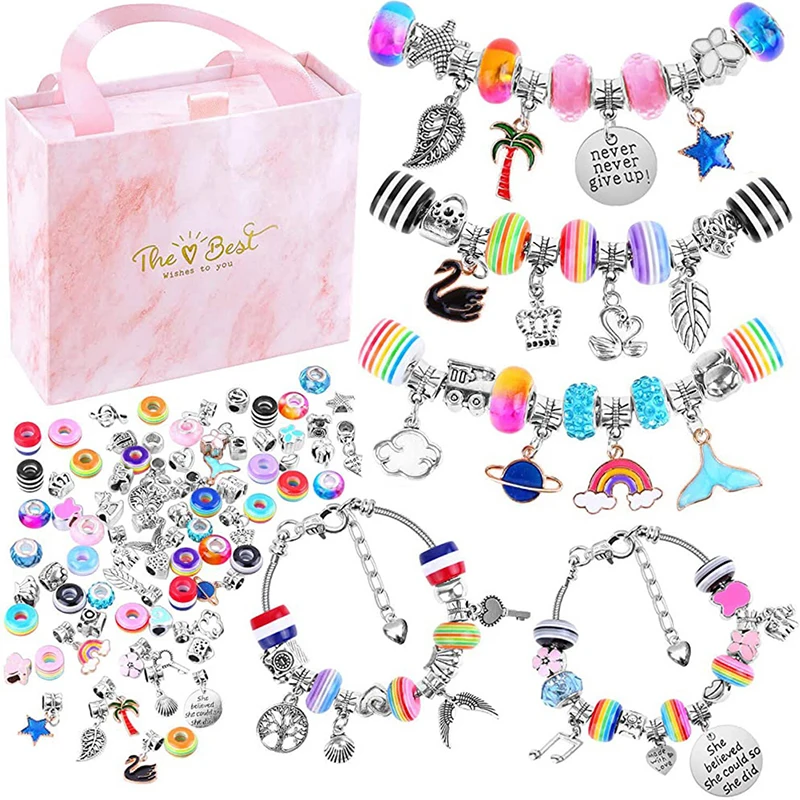 

1Set Jewelry Making Kit Charm Bracelet Necklace Present Alloy Beads Set DIY Toys for Children Bracelets Birthday Gifts for Girls