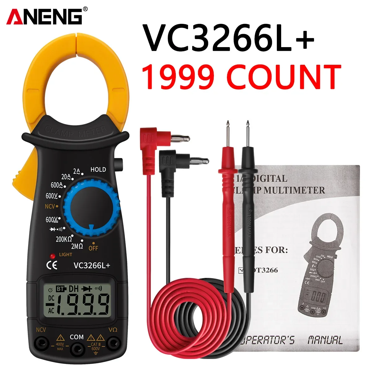 ANENG VC3266L 1999 conta pinza amperometrica digitale professionale tensione AC/DC multimetro True RMS Temp phm Tester corrente elettrica