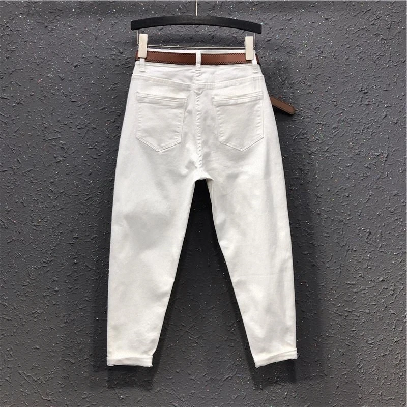 High Waist White Denim Pants Women's Loose Nine Points Dad Harlan Jeans Korean Style Slimming Long Cotton Pants