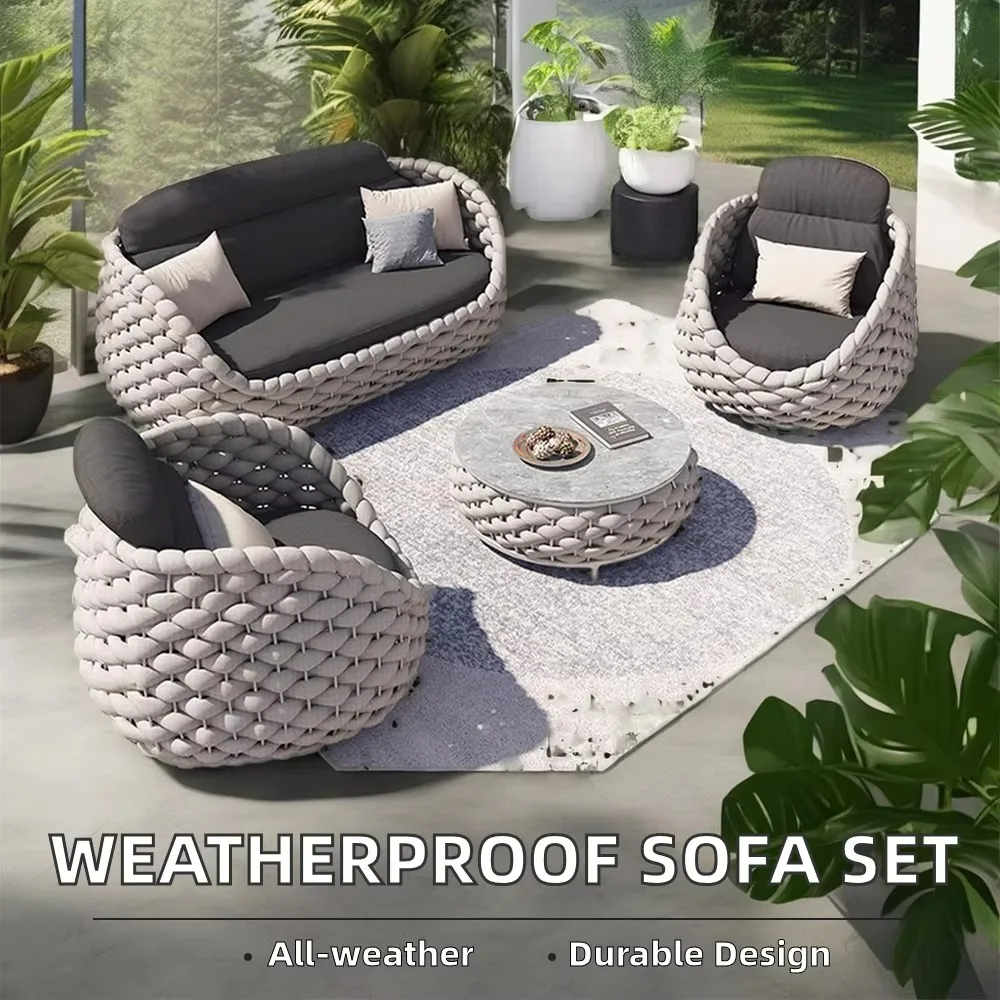 جميع الأحوال الجوية مقاوم للماء حبل معدني Loveseat طقم أريكة سعر المصنع الكرمة نسج الأريكة أثاث غرفة المعيشة في الهواء الطلق مجموعات الحديقة
