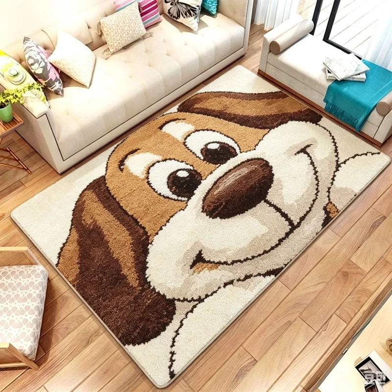 Smiling Cartoon Big‑eared Puppy Print Large Area Floor Rug,Adorable Animal Style Home Carpet for Living Room,Indoor Household