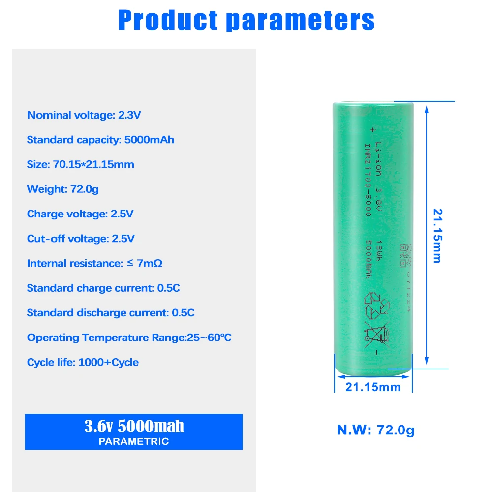 EVE 50PL Lithium-ion 21700 3.6V 5000mah 125A High Rate Discharge 4-20PCS For Power Tool Power Bank E-cigarate view 4