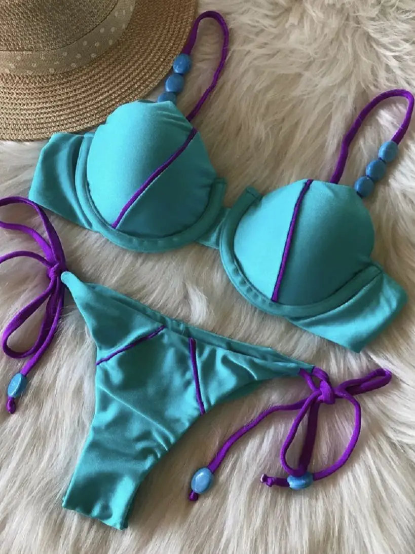 2022 Push Up Bikini Set Blue Swimwear Women Sexy Bikini Micro Swimsuit Female Bandage Biquini Beach Wear Swimming Two-Piece