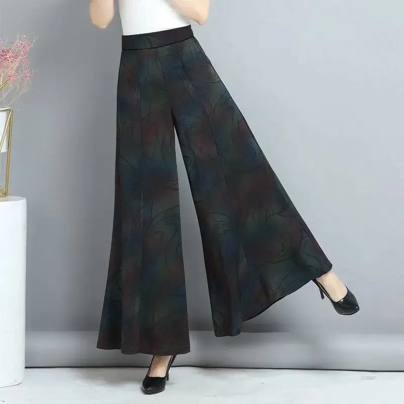 2023 Summer Women Clothes Elegant Vintage Floral Print High Waist Wide Leg Pants Korean Fashion Thin Cropped Trousers Pantalones