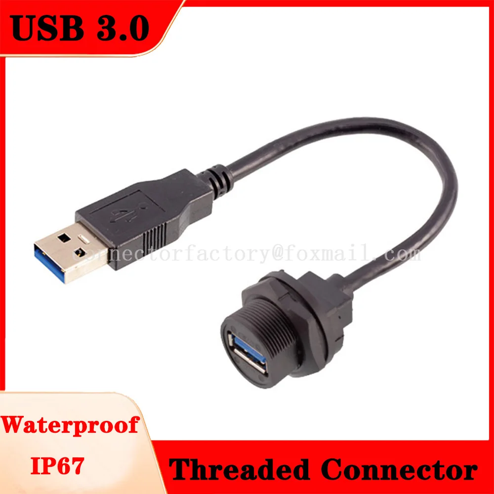 USB 3.0 Threaded Connector Waterproof IP67/68 Male To Male To Female Plug Socket PC Board Installation Socket With Cable Plug