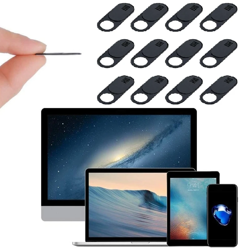 Webcam Cover, 12-Pack Ultra Thin Design Web Camera Cover Slide for Laptop, PC, MacBook, IMac, Computer, iPad, Pro- Black