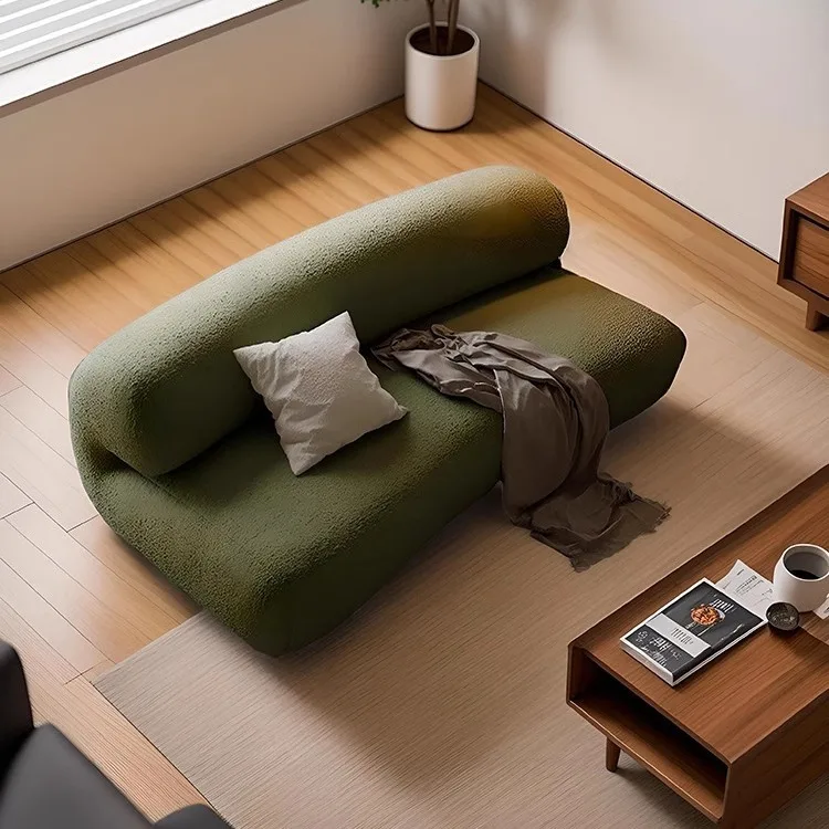 French inline roller sofa for small apartments, living rooms, beauty salons, apartments, homestays, green lambswool fabric sofas