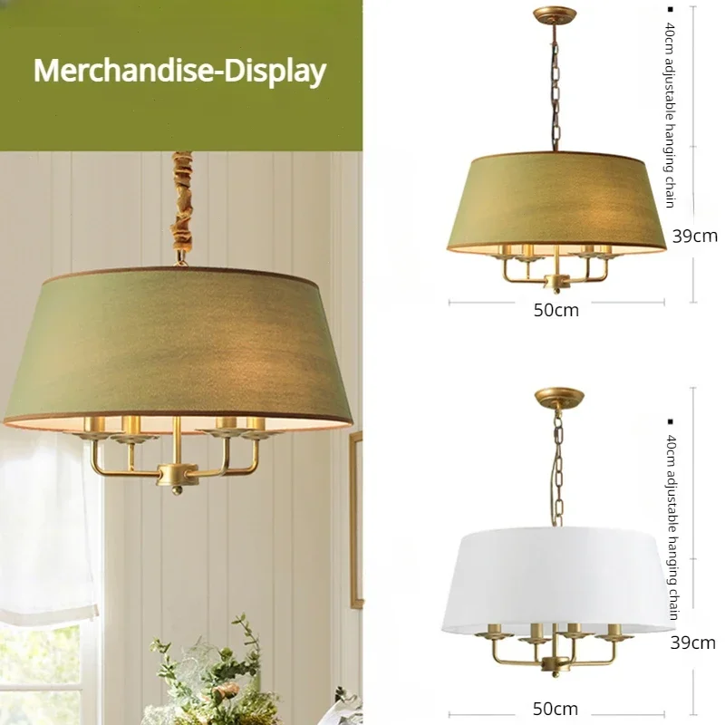 American Vintage Fabric Chandelier Copper Iron Green Lampshade E14 LED for Living Room Wedding Hotel Home Decor - view 5