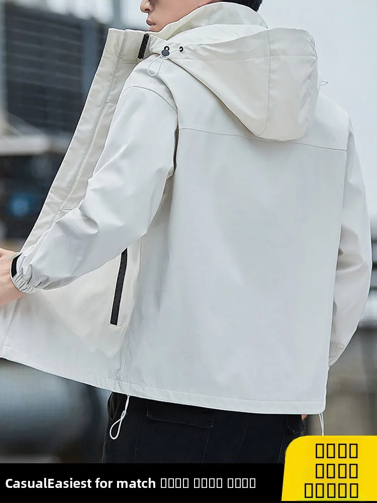 

Модная мужская куртка Jaet 2026: Новинка, демисезонная повседневная куртка для активного отдыха со съемным капюшоном, ветрозащитная, из полиэфирного волокна, удлиненная