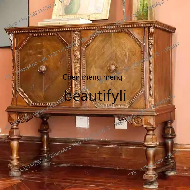 

French retro solid wood porch cabinet decorative cabinet foyer home dining side cabinet6220