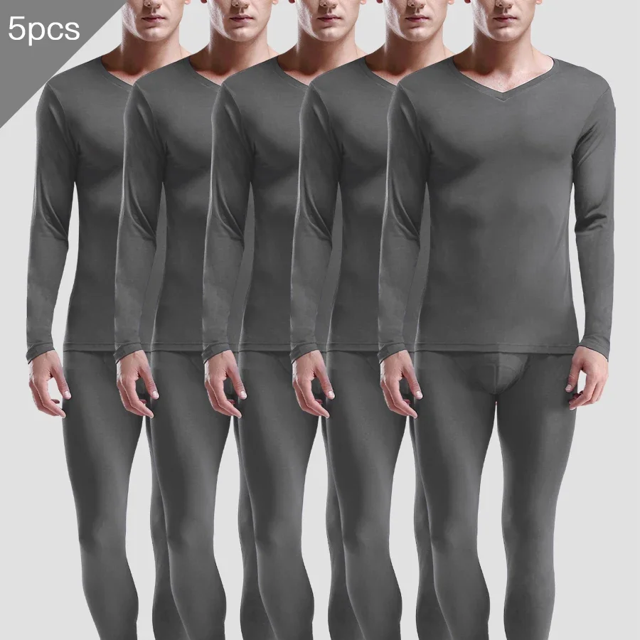 5pcs  Men's Modeler thin V-neck slim and comfortable underlay youth warm long Johns underwear suit