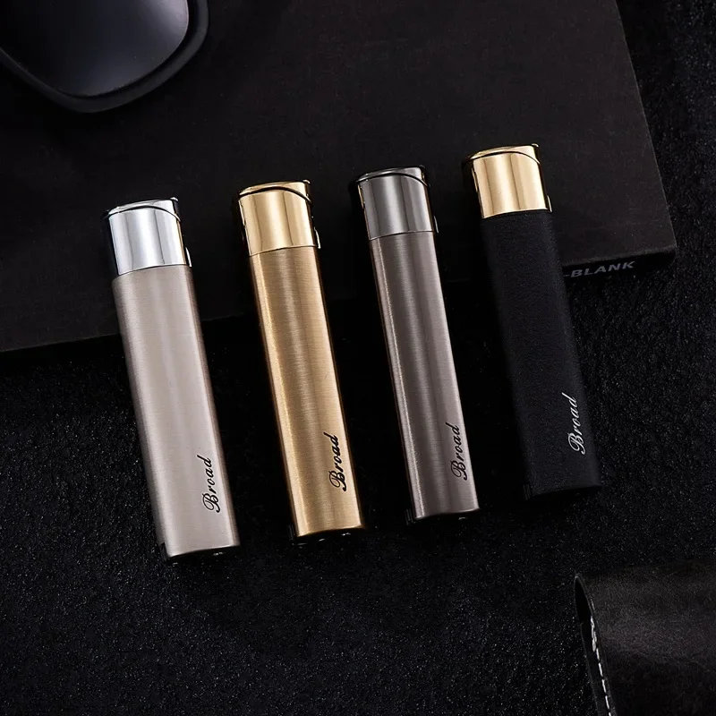 Fashion Cylindrical Windproof Lighter Inflatable Cool Trend Men's Personalized Press Type Blue Lighter Flame Gadgets for Men