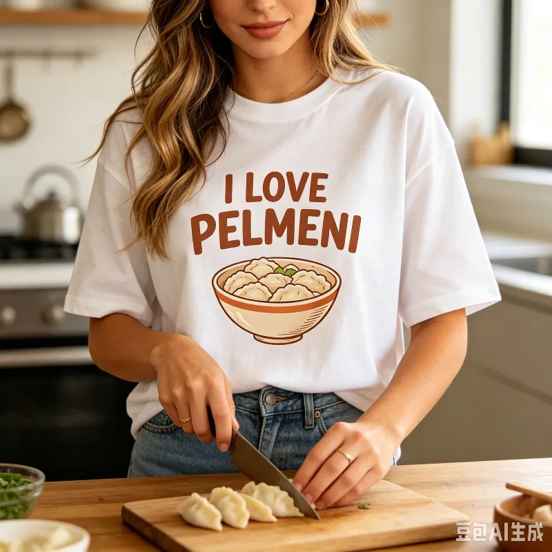 I Love Pelmeni Print Women T-Shirt 100% Cotton Funny Food Graphic Tee Dumpling Lover Kitchen Cooking Casual Daily Top