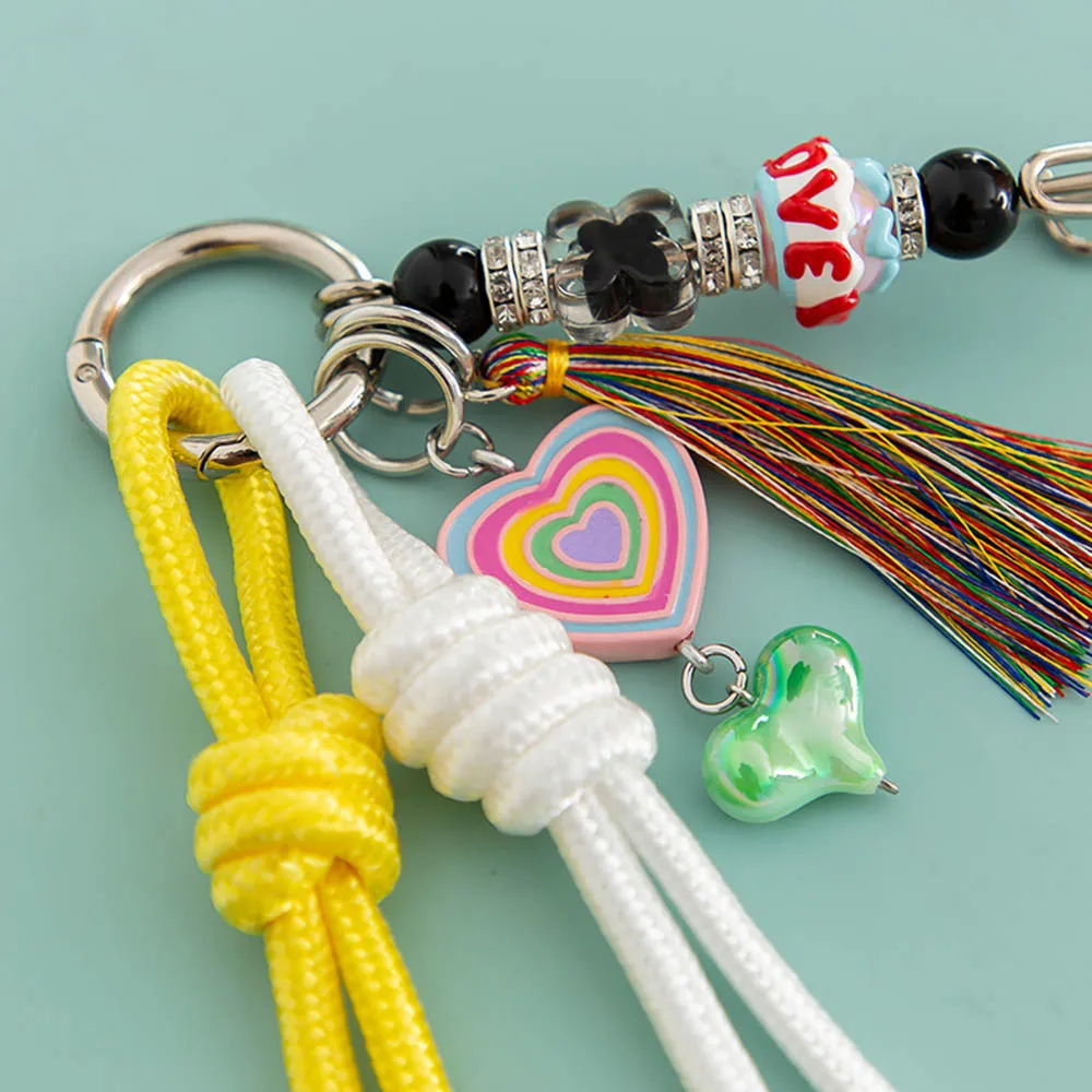 New DIY Hand Woven Phone Lanyard Creative Keychain Phone Ornament Bag Pendant Keychain Bag Hanging Ropes Tassel Heart Decoration