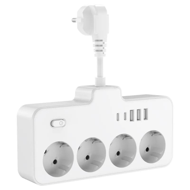 PC Material Short Cord German Standard Power Strip Multiple Outlets With Switch Grounding Wire EU Italian Socket Extension Cord
