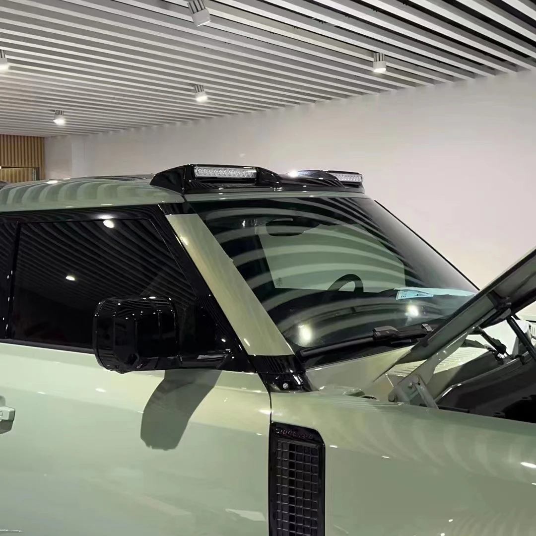 Roof Spoiler Carbon Fiber Glossy Front Spoiler Glossy Front Wings LED For Land rover defender front LED roof spoiler 2022 2023