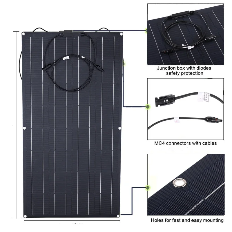 ETFE 300W Flexible Solar Panel Portable Solar Cell Energy Charger DIY Connector for Smartphone Charging Power System Car Camping