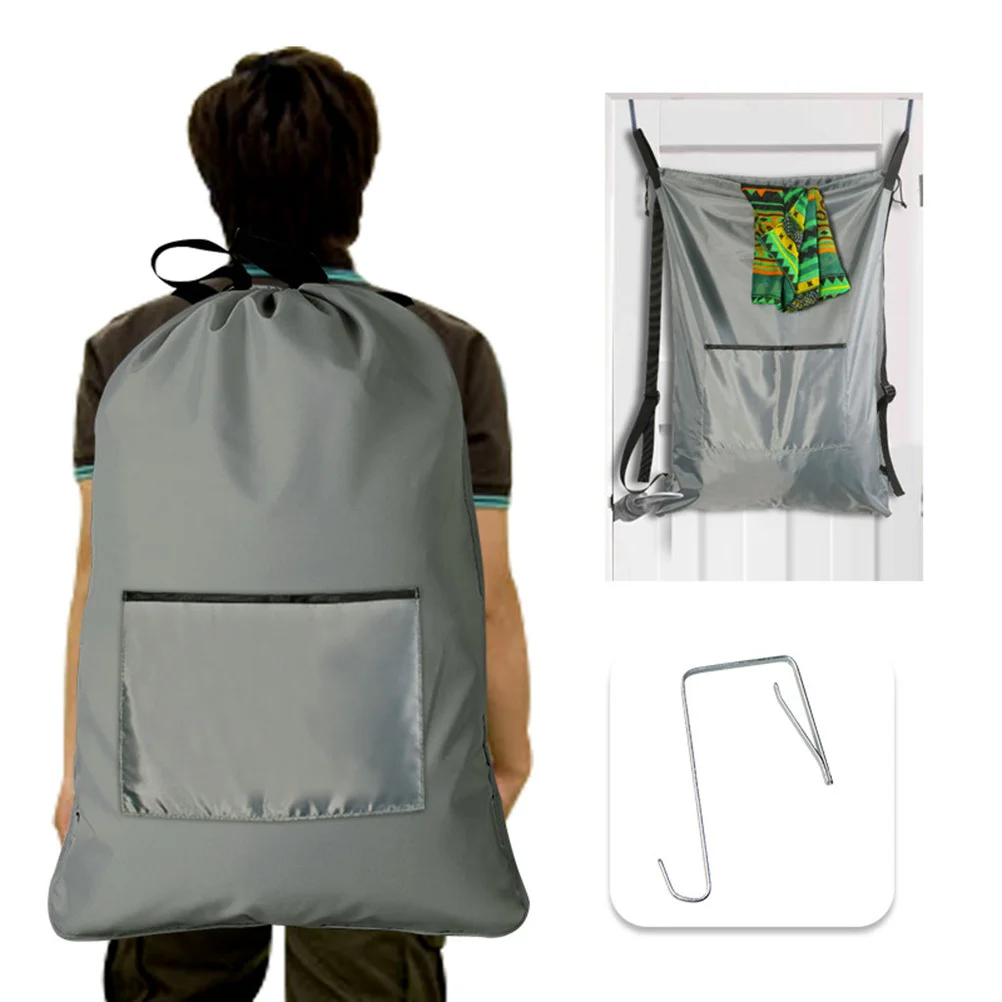 

Large Laundry Backpack Grey Waterproof Oxford Cloth Drawstring Bag Strong Straps Adjustable Shoulder Pads Heavy Duty Dirty
