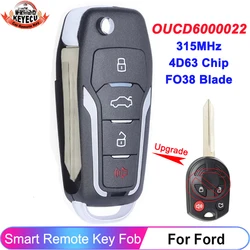 EllYECU-Clé à distance de voiture pour Ford Flex Focus, fob à 4 boutons, fob vissé, puce 80Bit, Escape Mustang 4D63, 315MHz, CD6000022, mise à niveau