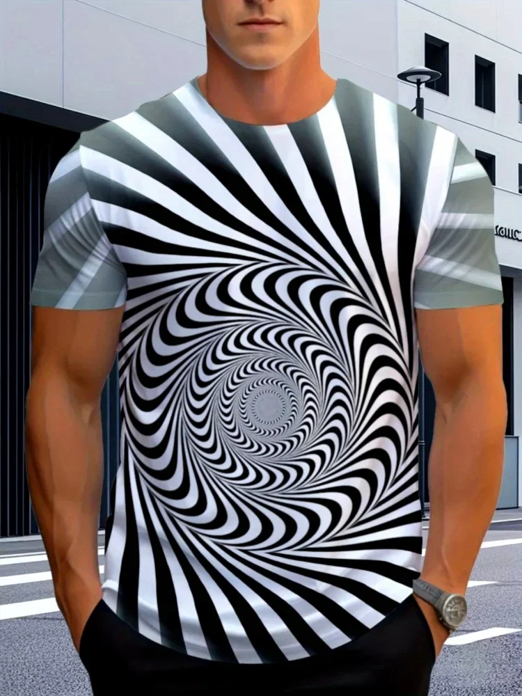 Men's Abstract 3D Vortex Graphic T Shirt Colorful Optical Art Daily Casual Tops Summer Street Crew Neck Short Sleeve T-shirt