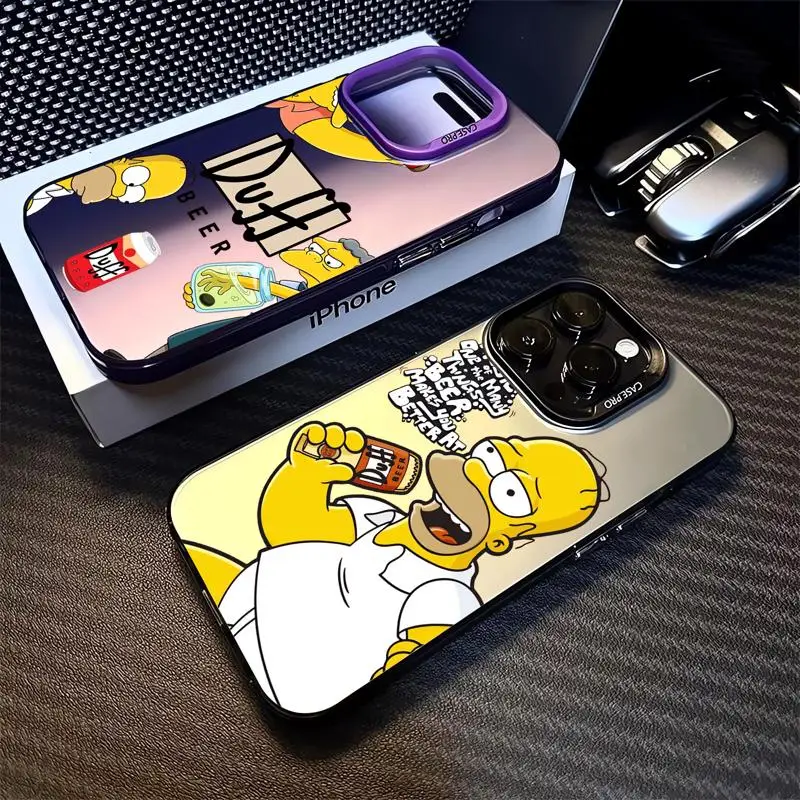 Colored Silver Case for Apple iPhone 11 13 15 Pro Max 12 14  XR X XS Shockproof Funda Phone Cover Disney The Simpsons Family