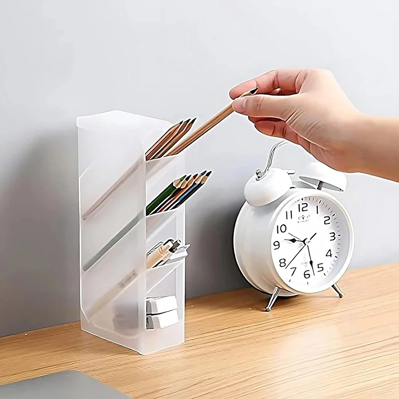 Transparent Plastic Pen Holder Multi-function Desktop Obliquely Inserted 4 Layer For Office School Storage Case Pencil Organizer