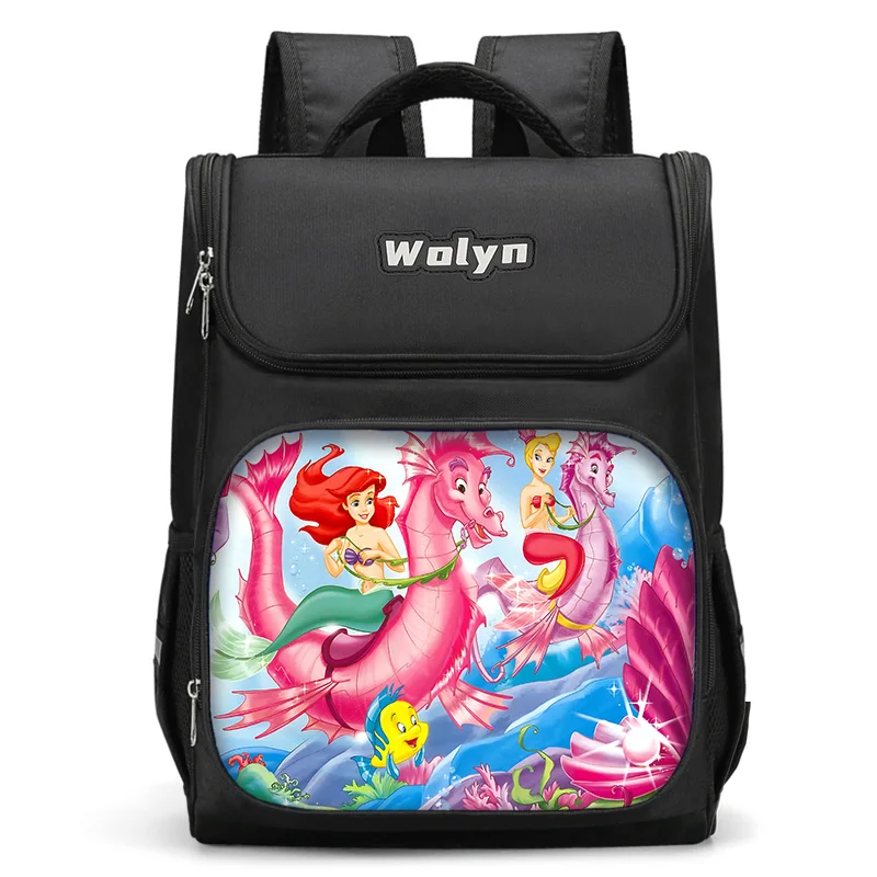 Cartoon Mermaid Princess Ariel Large Child Backpack Boy Girls School Bag Men Women Traveling Backpack Durable Multi Compartmen