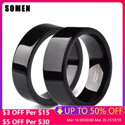 Somen 6mm 8mm Black Ring Tungsten Carbide Wedding Band Flat Polished Engagement Ring For Men Women Jewelry Bague Homme For Lover