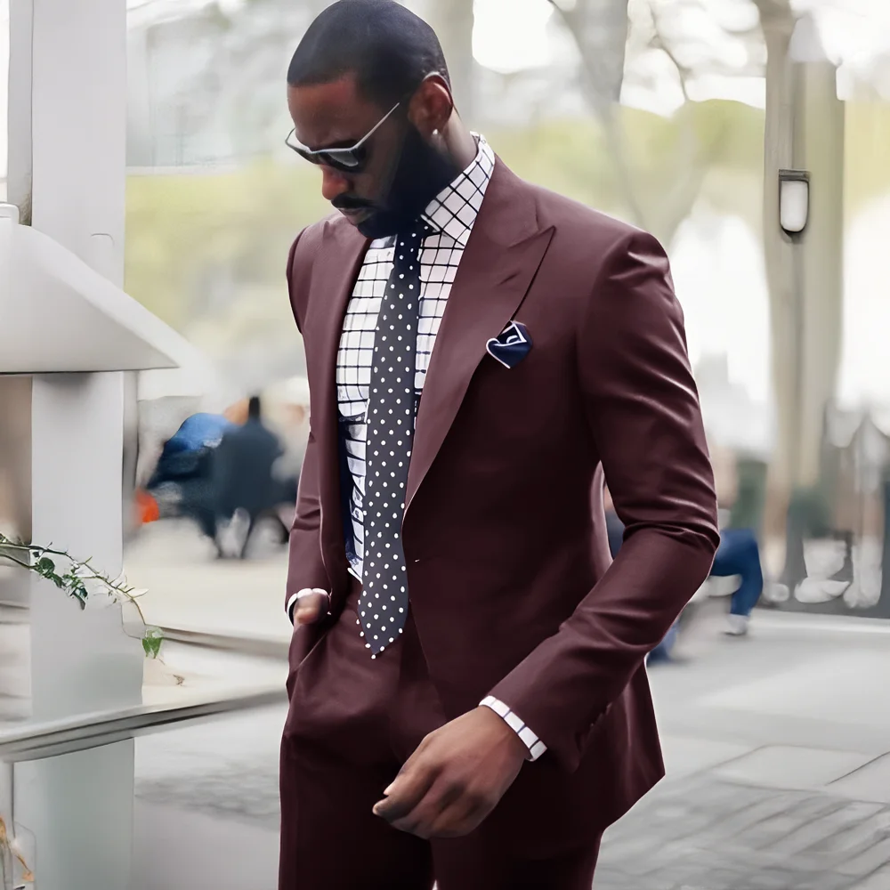 Purple Men's Suit 2 Piece Wedding Groom Tuxedo Elegant Men's Business Office Work Clothes XS-5XL