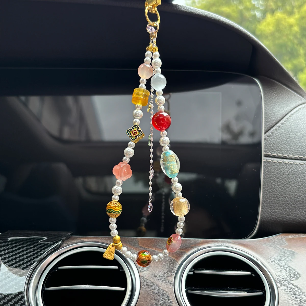 Cute Car Hanging Ornament Phone Strap Keychain Set, Fashion Accessories for Women Girlfriend, Buddhist Blessing Gift for Her