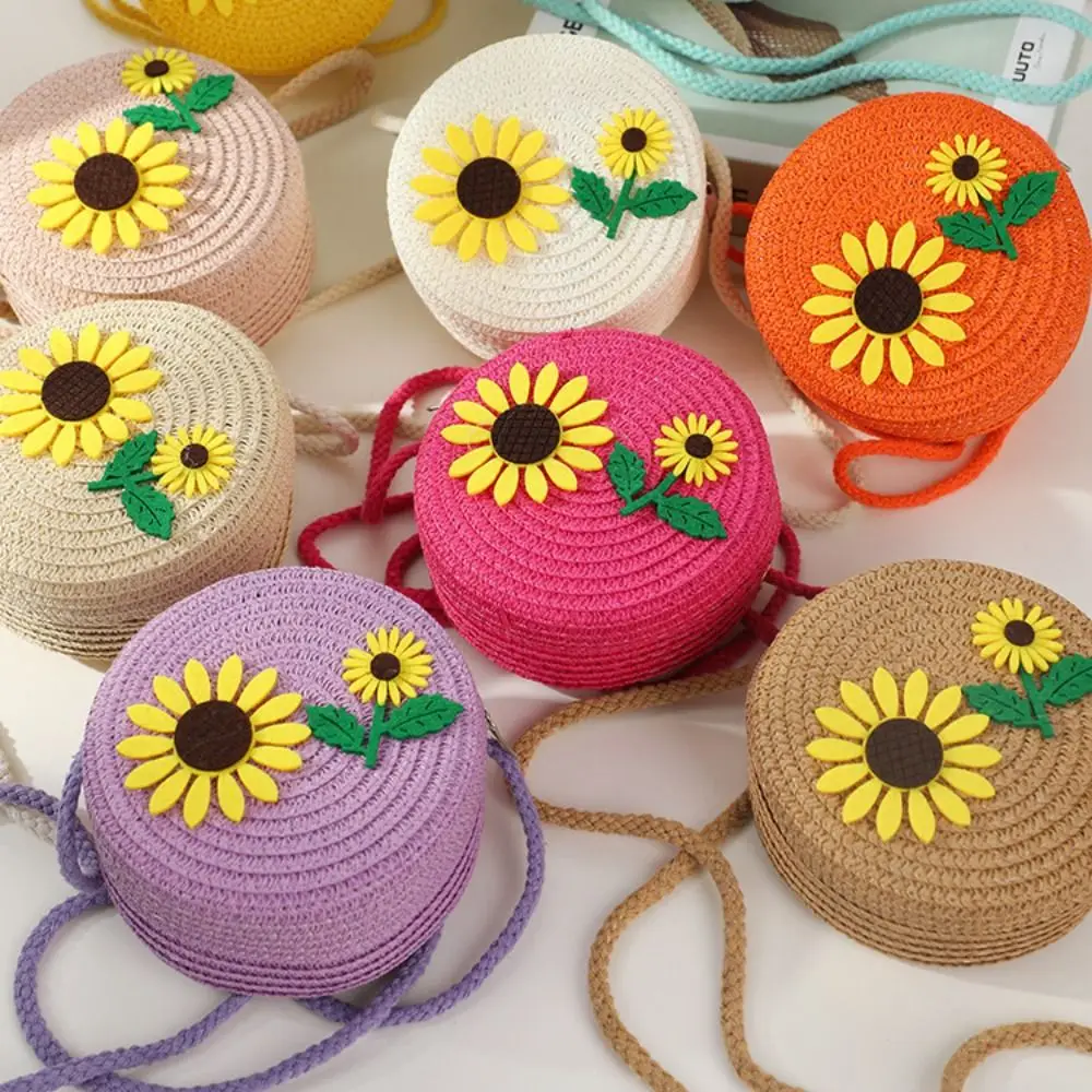 

Новая соломенная сумка через плечо с цветком, маленький кошелек для монет, сумка через плечо для девочек