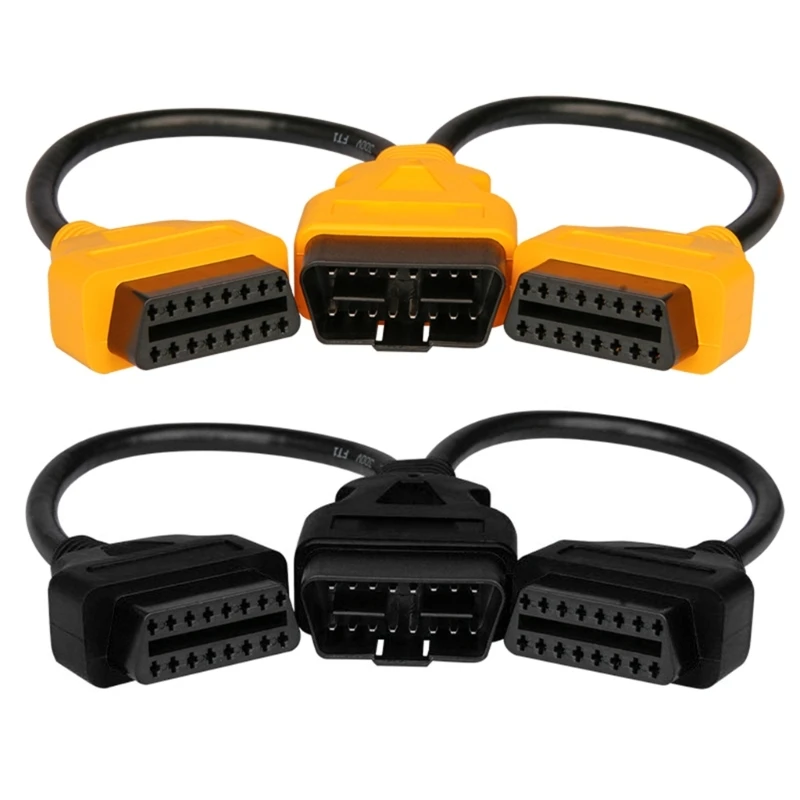 OBD2 OBDII 16 Pin Splitter Y Open Cable, 1 Male to 2 Female Connector Car Diagnostic Cable 1 to 2 Converter